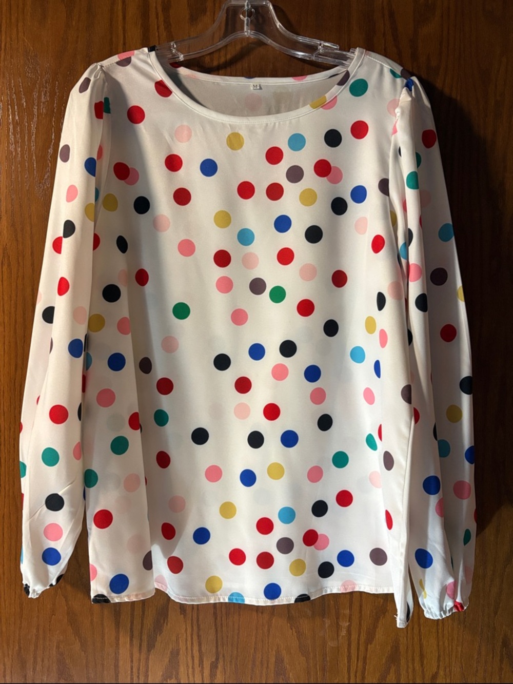 SHEIN White Long Sleeve Polka Dot Blouse